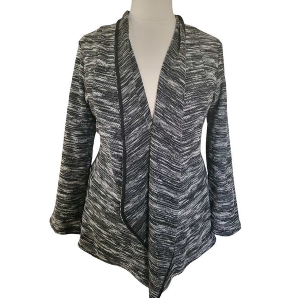 Catherines Cardigan Women 1X Black White Excellent Open Front Space Dye Knit